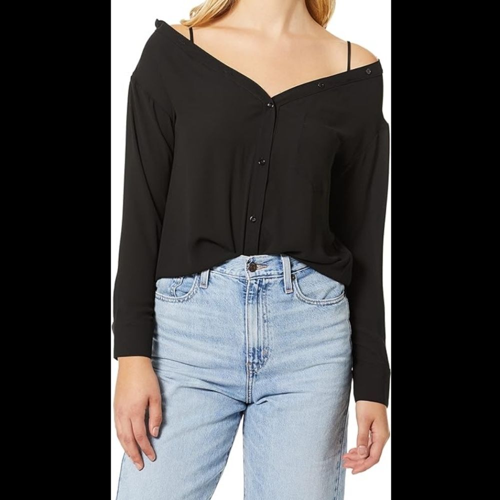 Bailey 44 Barbara Boyfriend Strappy Button Down Semi-Sheer Relaxed Fit Top Small